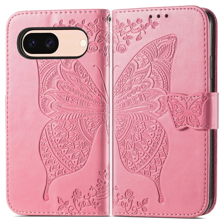 Per Google Pixel 8a Case Butterfly Leather Wallet Stand Phone Cover - Pink