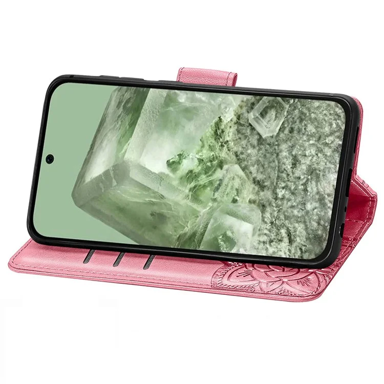 Per Google Pixel 8a Case Butterfly Leather Wallet Stand Phone Cover - Pink