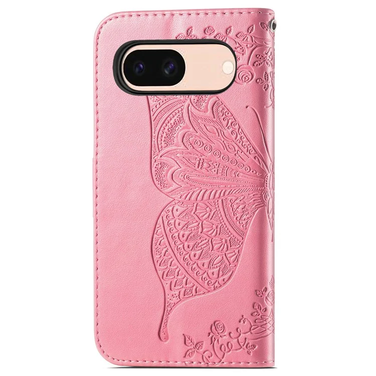 Per Google Pixel 8a Case Butterfly Leather Wallet Stand Phone Cover - Pink