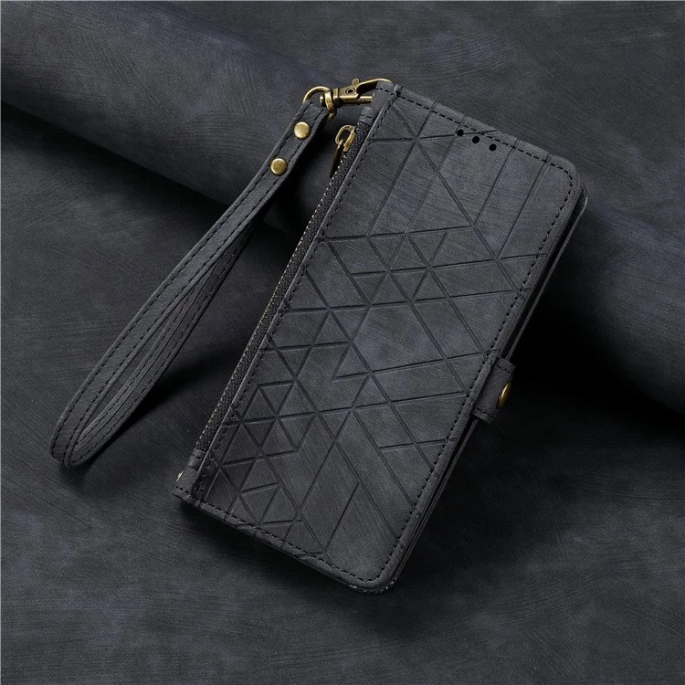 Pour le téléphone Rien (2a) Plus / Étui pour téléphone (2a) Portefeuille Zipper PU Leather Geometry Phone Cover - Noir
