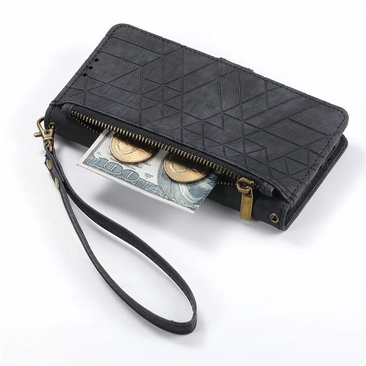 Pour le téléphone Rien (2a) Plus / Étui pour téléphone (2a) Portefeuille Zipper PU Leather Geometry Phone Cover - Noir