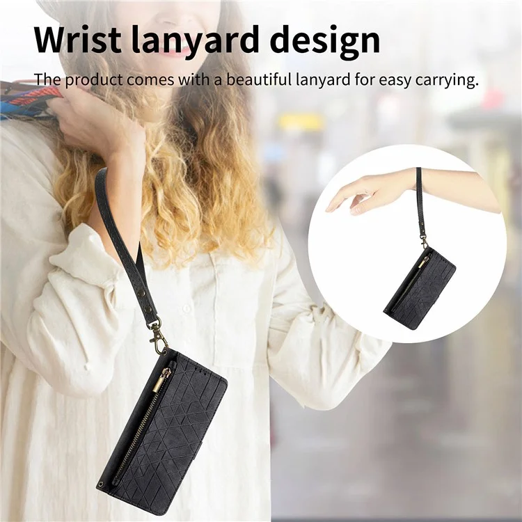 Pour le téléphone Rien (2a) Plus / Étui pour téléphone (2a) Portefeuille Zipper PU Leather Geometry Phone Cover - Noir