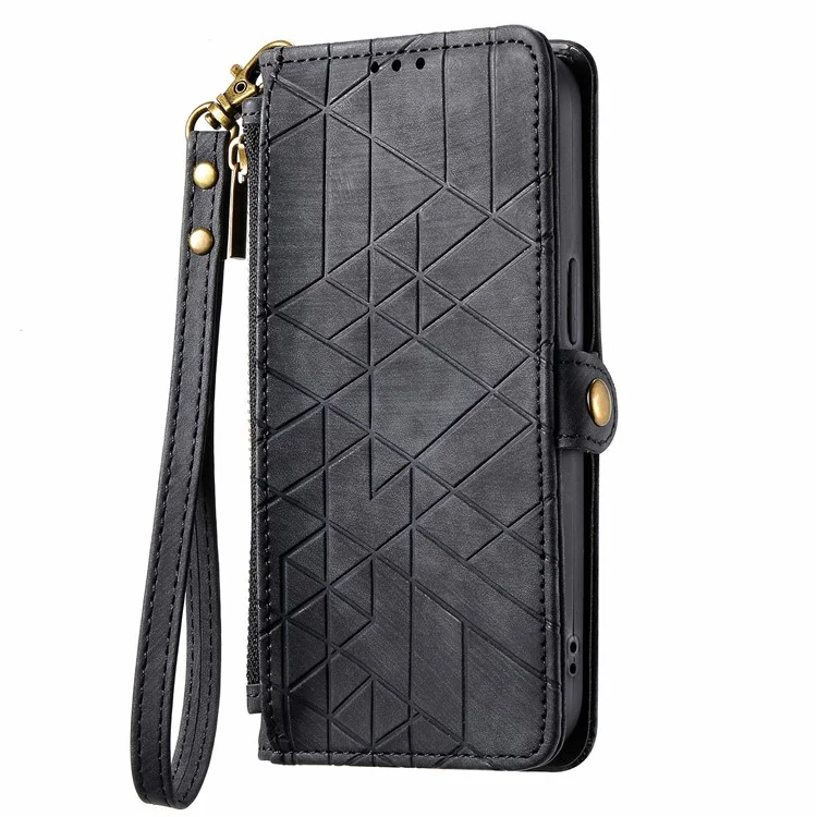 Pour le téléphone Rien (2a) Plus / Étui pour téléphone (2a) Portefeuille Zipper PU Leather Geometry Phone Cover - Noir