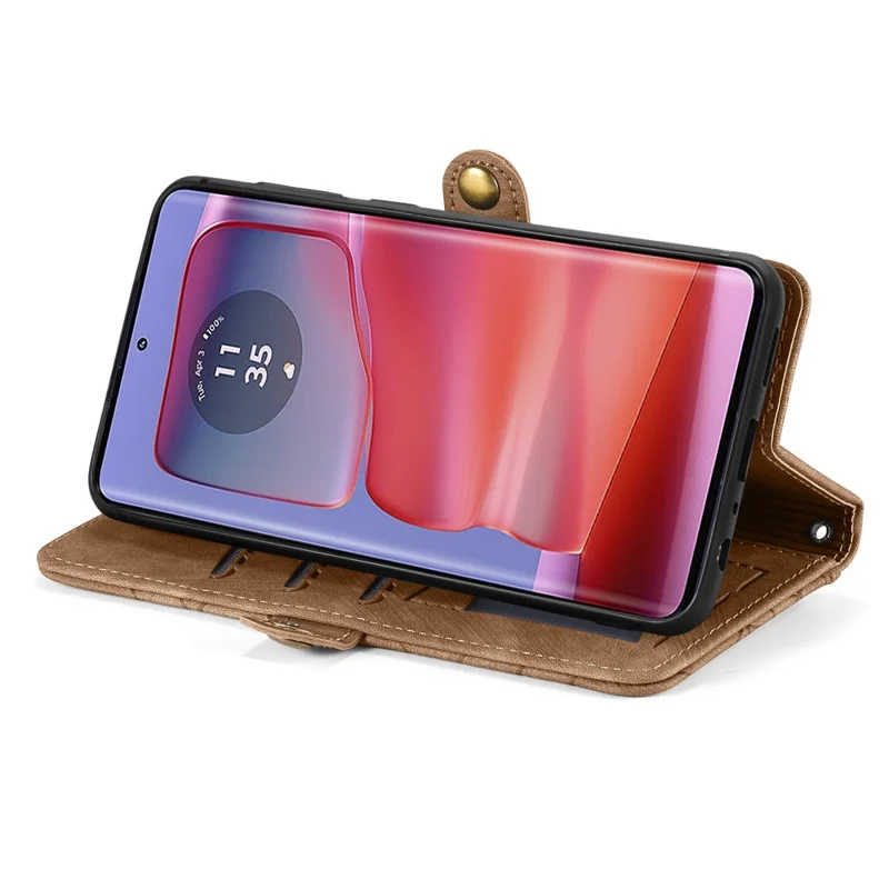 For Motorola Edge 50 Fusion 5G Zipper Wallet Case Geometry Lines Leather Phone Cover with Strap - Brown