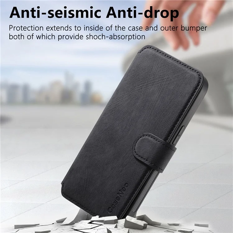 For iPhone 15 Pro Magnetic Case CASENEO Detachable Leather Phone Wallet Cover - Black