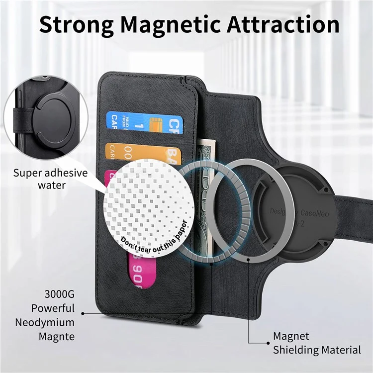 For iPhone 15 Pro Magnetic Case CASENEO Detachable Leather Phone Wallet Cover - Black