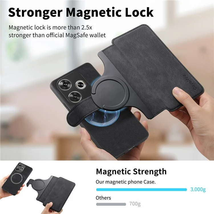 For Xiaomi Redmi Turbo 3 5G / Poco F6 5G Magnetic Case CASENEO Detachable Leather Phone Wallet Cover - Black