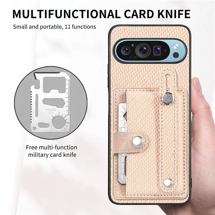 C1-01 Hülle für Google Pixel 9 Kartenhalter Ständer PU-Leder Rückseite Handyhülle - Khaki