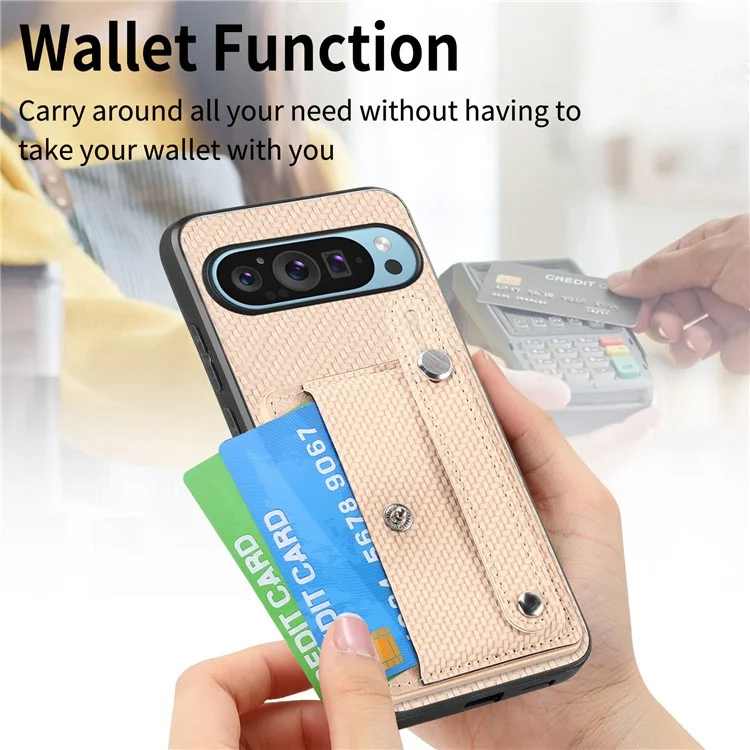 C1-01 Hülle für Google Pixel 9 Kartenhalter Ständer PU-Leder Rückseite Handyhülle - Khaki