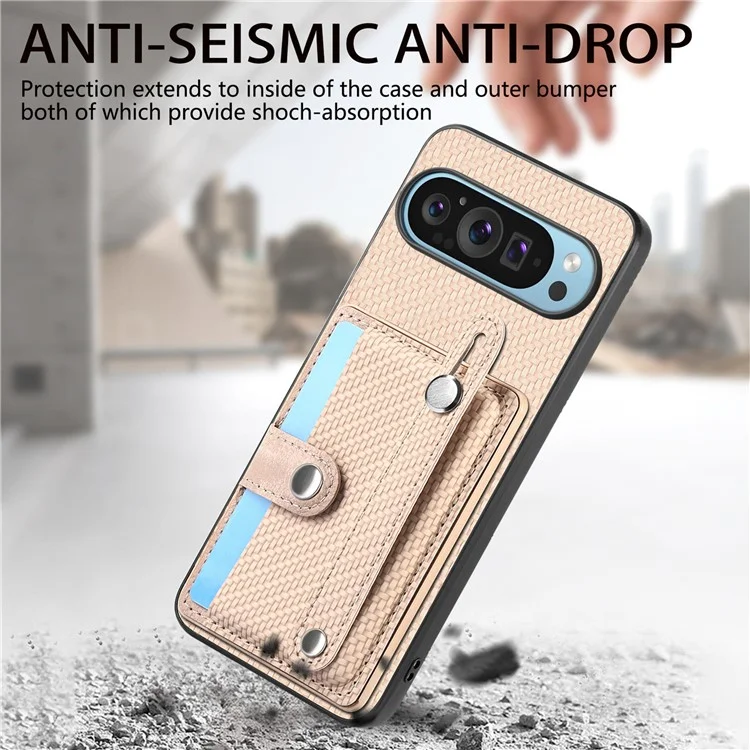 C1-01 Hülle für Google Pixel 9 Kartenhalter Ständer PU-Leder Rückseite Handyhülle - Khaki