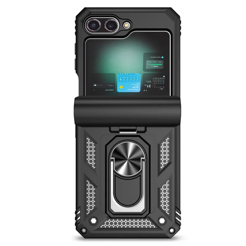Para Samsung Galaxy Z Flip6 5G Case Lens Protection PC TPU Phone Cover Anti-Drop Ring Holder - Black
