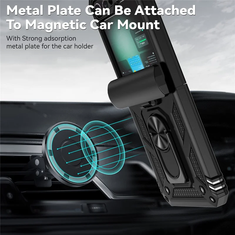 Para Samsung Galaxy Z Flip6 5G Case Lens Protection PC TPU Phone Cover Anti-Drop Ring Holder - Black