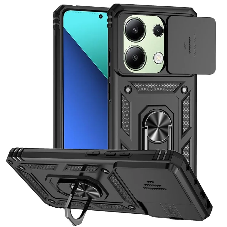 Para Xiaomi Redmi Note 13 Pro 4G / Poco M6 Pro 4G Funda Mejorada Protección de Lente PC + TPU Cubierta de Teléfono Soporte - Negro