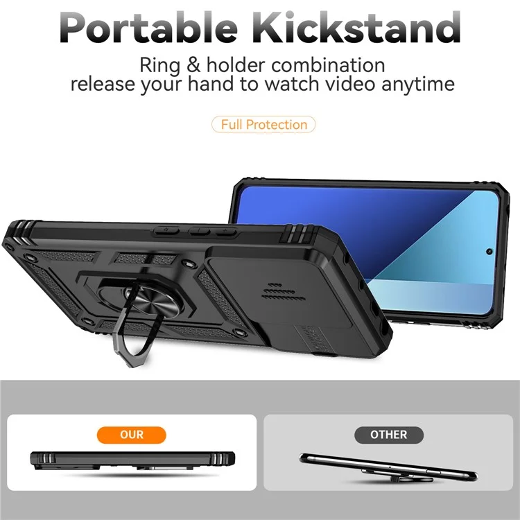 Para Xiaomi Redmi Note 13 Pro 4G / Poco M6 Pro 4G Funda Mejorada Protección de Lente PC + TPU Cubierta de Teléfono Soporte - Negro