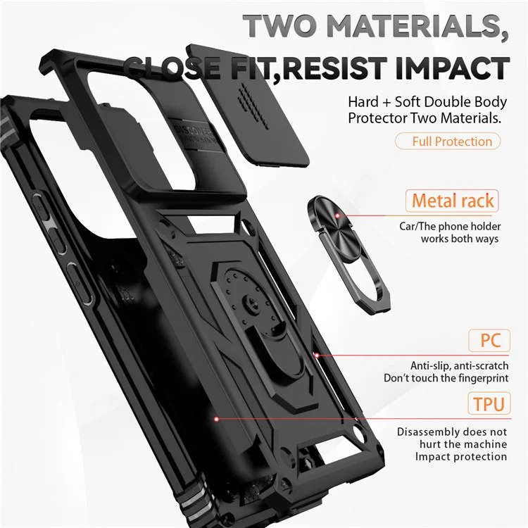 Para Xiaomi Redmi Note 13 Pro 4G / Poco M6 Pro 4G Funda Mejorada Protección de Lente PC + TPU Cubierta de Teléfono Soporte - Negro