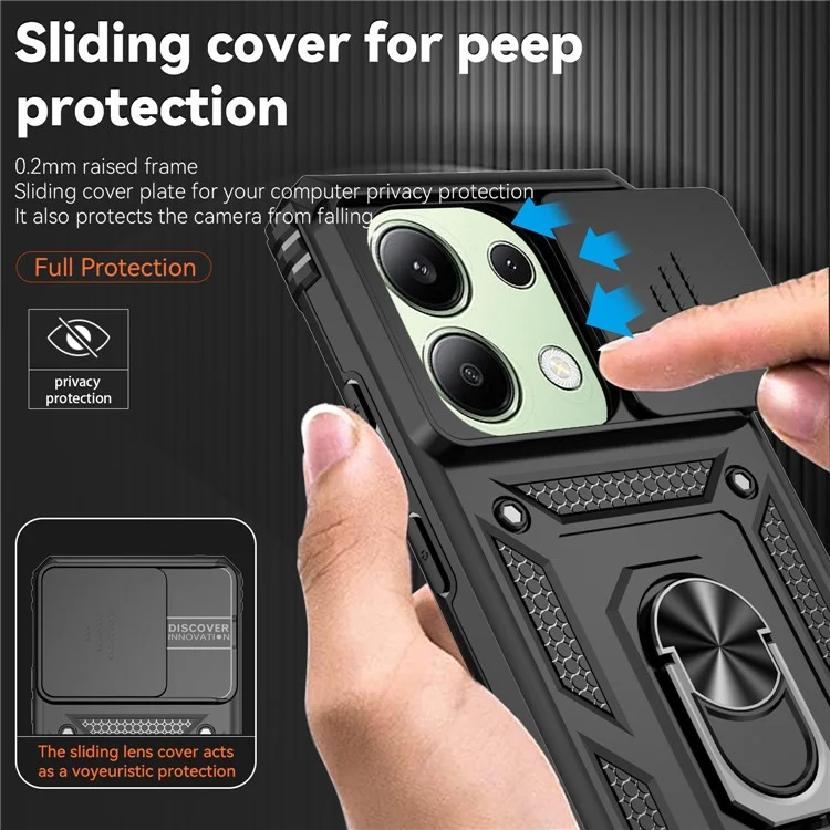 Para Xiaomi Redmi Note 13 Pro 4G / Poco M6 Pro 4G Funda Mejorada Protección de Lente PC + TPU Cubierta de Teléfono Soporte - Negro