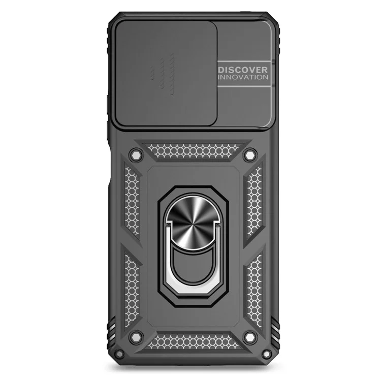 Für Xiaomi Redmi Note 13 5G Case Car Mount Kickstand PC + TPU-Handyhülle mit Schiebeobjektivschutz - Schwarz