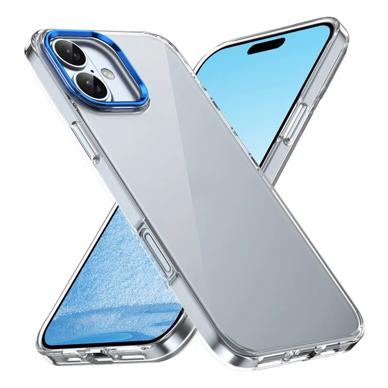 For iPhone 16 Clear Phone Case Hard PC Anti-Scratch Mobile Phone Back Cover - Blue