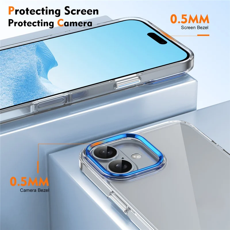 For iPhone 16 Clear Phone Case Hard PC Anti-Scratch Mobile Phone Back Cover - Blue