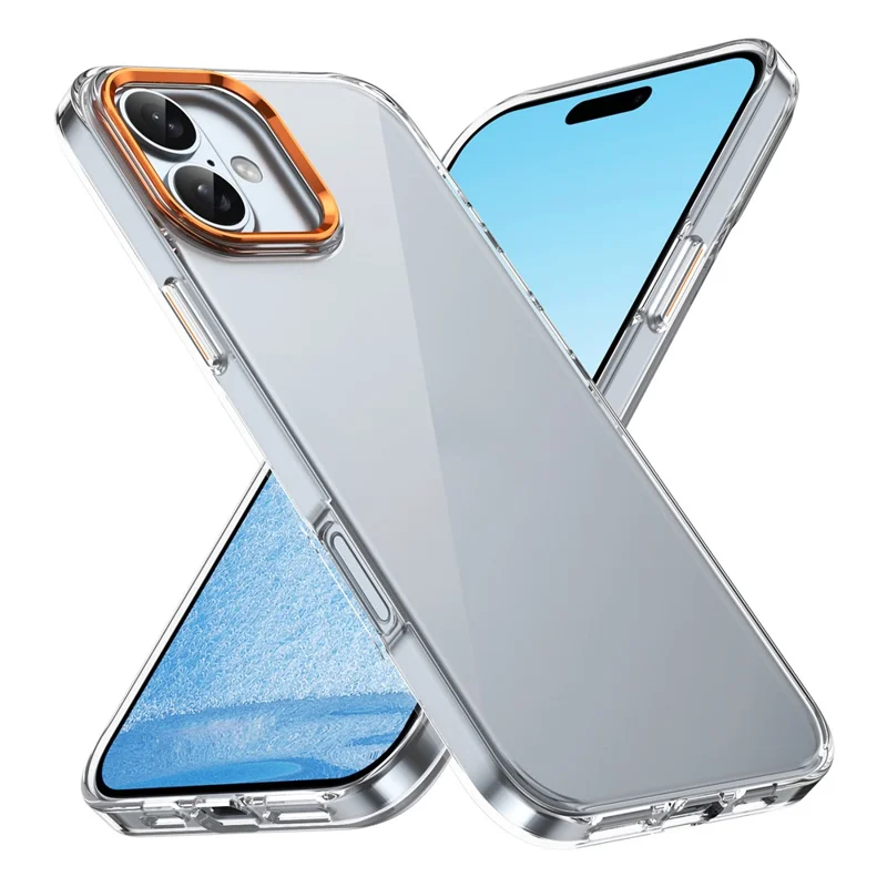For iPhone 16 Plus Clear Phone Case Hard PC Anti-Scratch Mobile Phone Back Cover - Orange