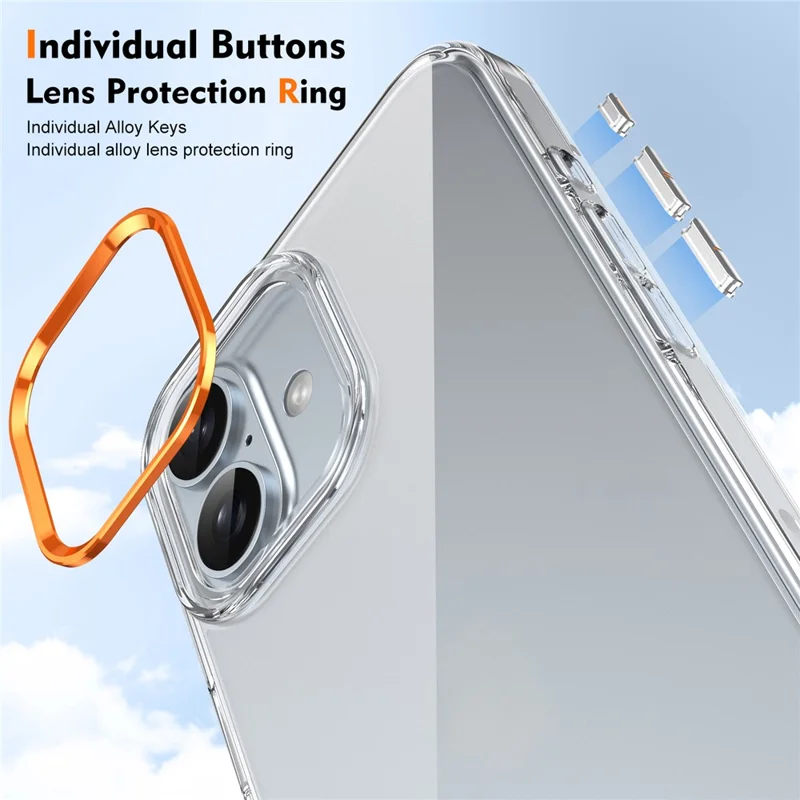 For iPhone 16 Plus Clear Phone Case Hard PC Anti-Scratch Mobile Phone Back Cover - Orange
