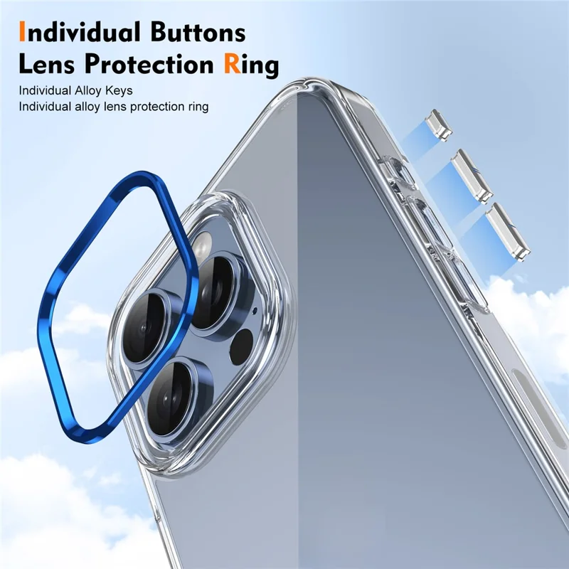 Funda rígida de PC antirayazos para iPhone 16 Pro Clear Phone Case - Azul