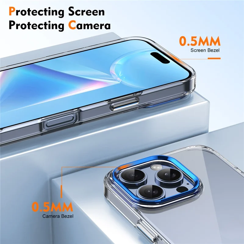 Funda rígida de PC antirayazos para iPhone 16 Pro Clear Phone Case - Azul