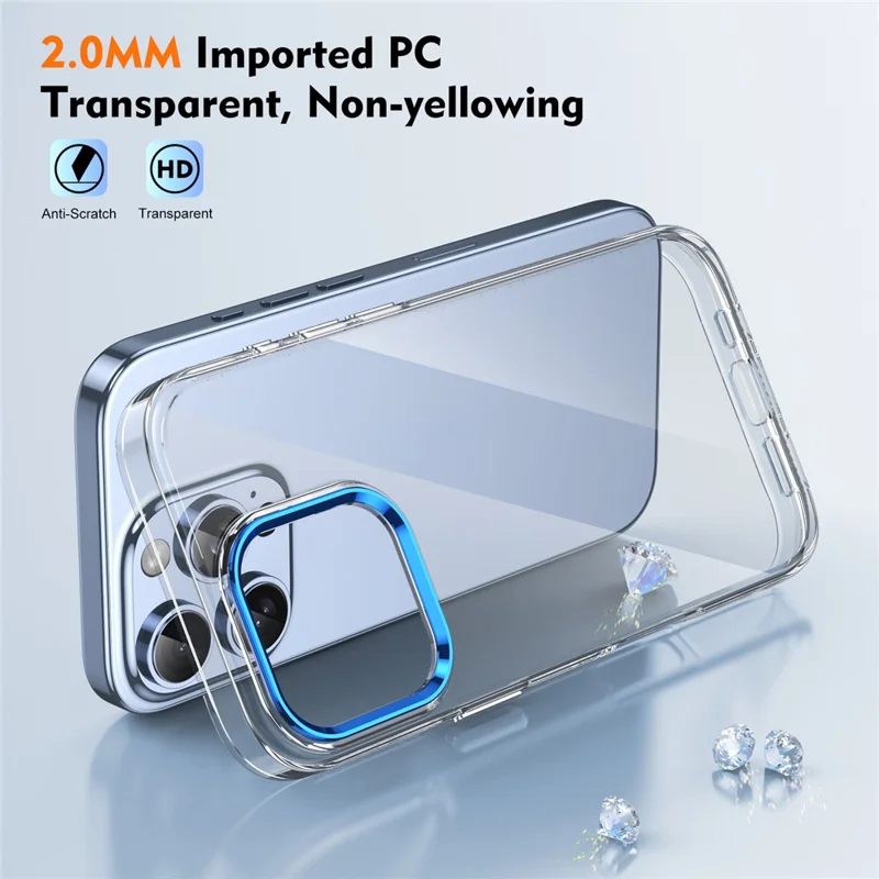 Funda rígida de PC antirayazos para iPhone 16 Pro Clear Phone Case - Azul