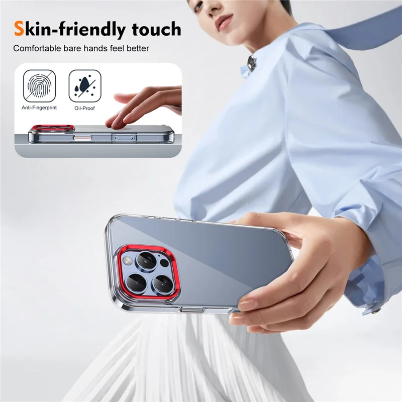 For iPhone 16 Pro Clear Phone Case Hard PC Anti-Scratch Mobile Phone Back Cover - Red