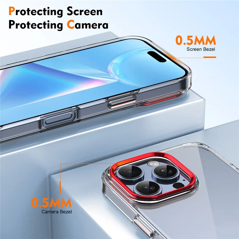 For iPhone 16 Pro Clear Phone Case Hard PC Anti-Scratch Mobile Phone Back Cover - Red