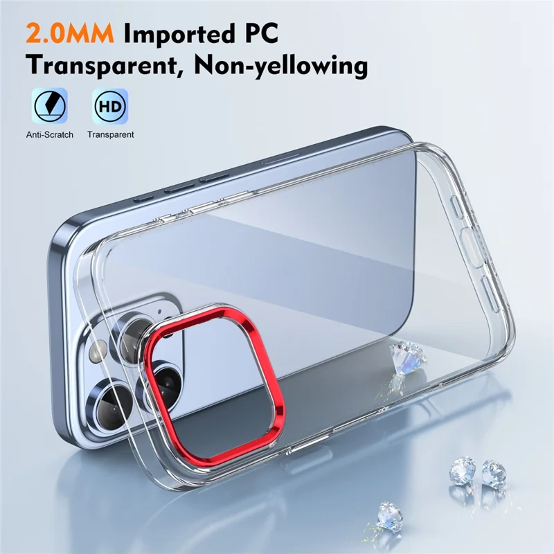 For iPhone 16 Pro Clear Phone Case Hard PC Anti-Scratch Mobile Phone Back Cover - Red
