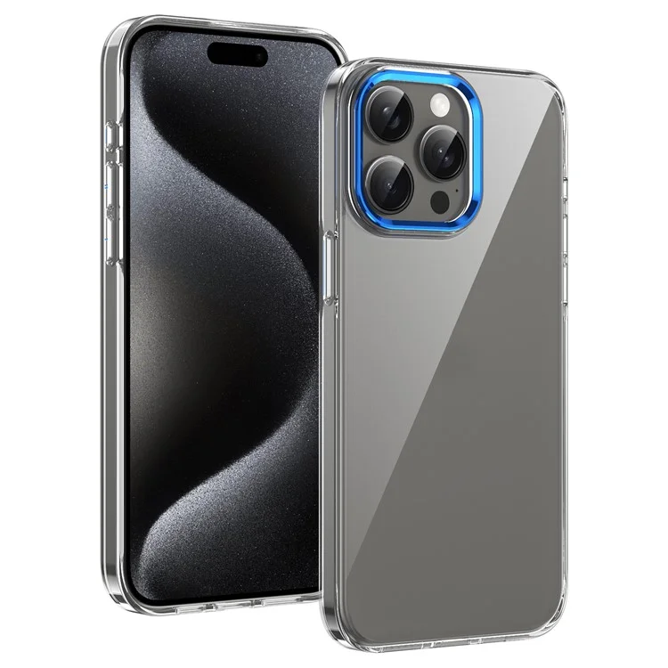 Pour iPhone 15 Pro Max Clear Phone Case Hard PC Anti-Scratch Mobile Phone Back Cover - Bleu