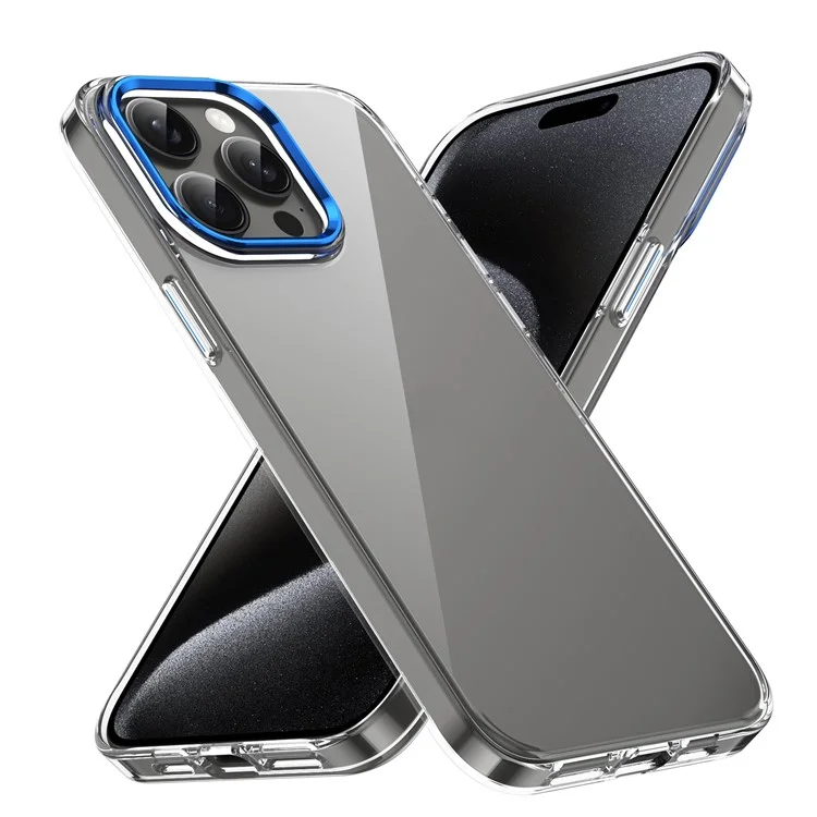 Pour iPhone 15 Pro Max Clear Phone Case Hard PC Anti-Scratch Mobile Phone Back Cover - Bleu
