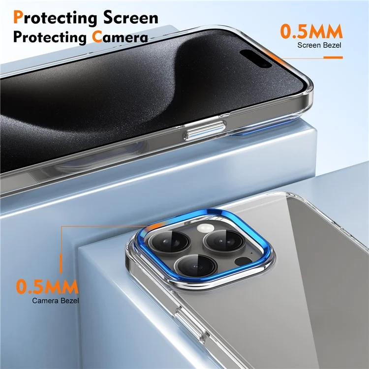 Pour iPhone 15 Pro Max Clear Phone Case Hard PC Anti-Scratch Mobile Phone Back Cover - Bleu