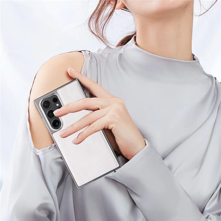 For Samsung Galaxy S22 Ultra 5G Magnetic Case PU Leather Back Cover Compatible with MagSafe - White