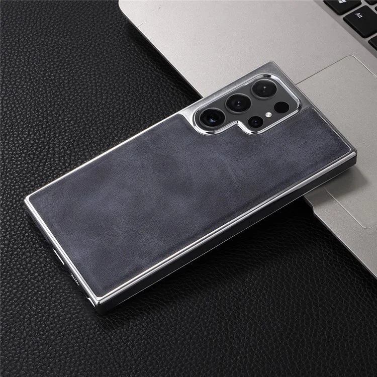 For Samsung Galaxy S22 Ultra 5G Magnetic Case PU Leather Back Cover Compatible with MagSafe - Blue