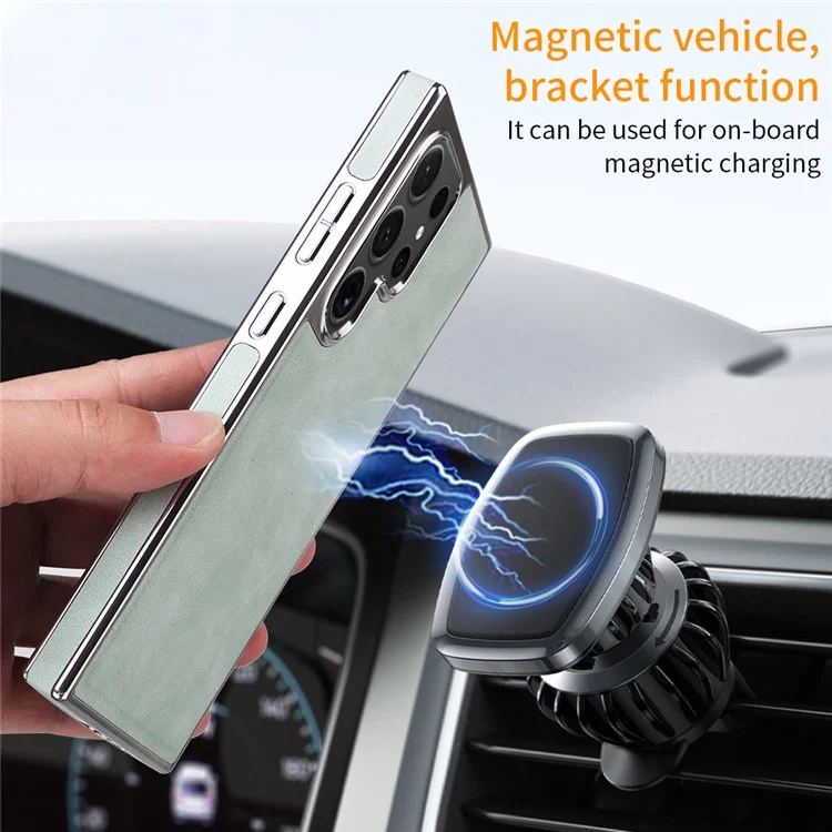 For Samsung Galaxy S23 Ultra Magnetic Case PU Leather Back Cover Compatible with MagSafe - Green