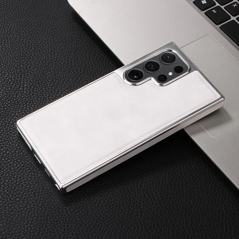 For Samsung Galaxy S23 Ultra Magnetic Case PU Leather Back Cover - White