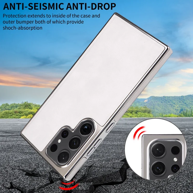 For Samsung Galaxy S23 Ultra Magnetic Case PU Leather Back Cover - White