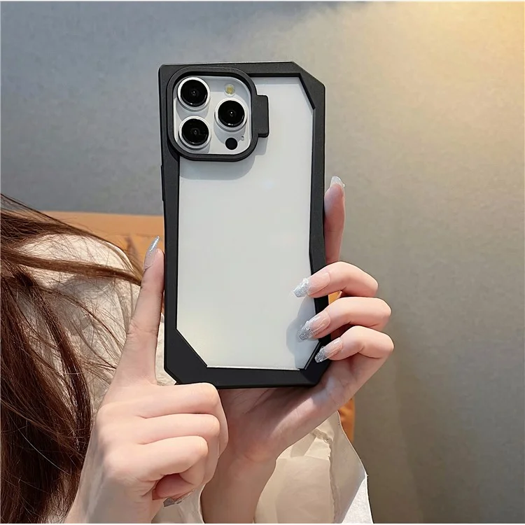 For iPhone 14 Pro Case TPU + Acrylic Phone Back Cover with Irregular Frame - Black