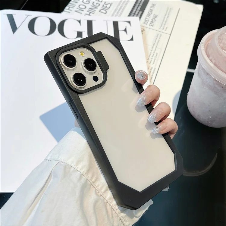 For iPhone 14 Pro Case TPU + Acrylic Phone Back Cover with Irregular Frame - Black