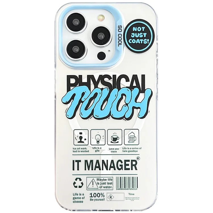 For iPhone 14 Pro Magnetic Case PC TPU English Tags Printed Back Cover Compatible with MagSafe - Blue