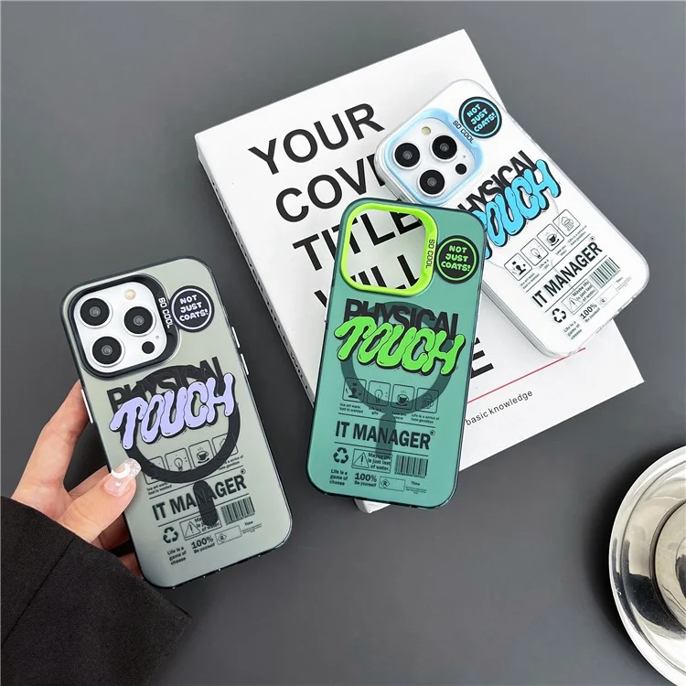For iPhone 14 Pro Magnetic Case PC TPU English Tags Printed Back Cover Compatible with MagSafe - Blue
