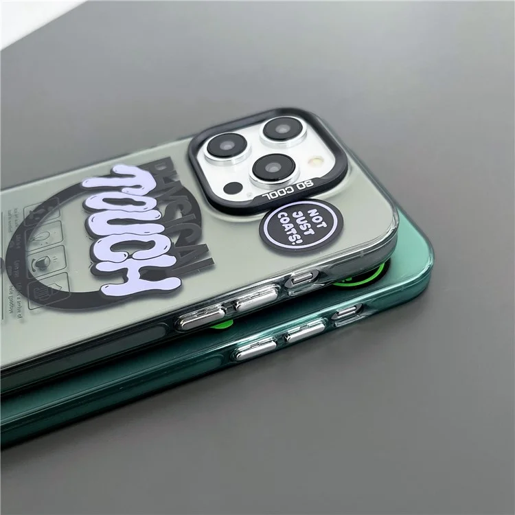 For iPhone 14 Pro Magnetic Case PC TPU English Tags Printed Back Cover Compatible with MagSafe - Blue