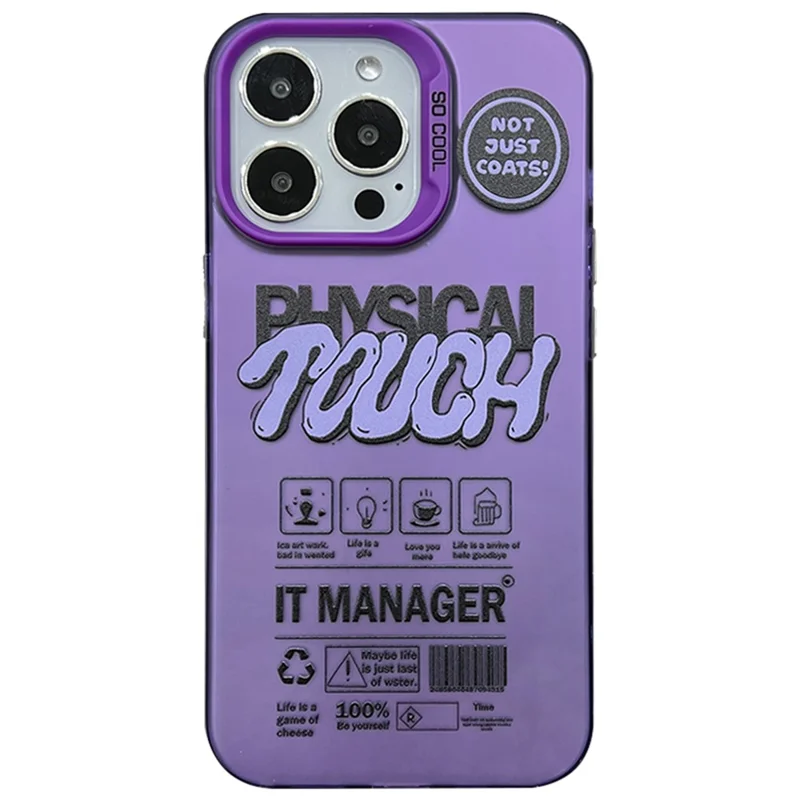 For iPhone 15 Pro Matte Case PC TPU English Tags Printed Phone Back Cover - Purple