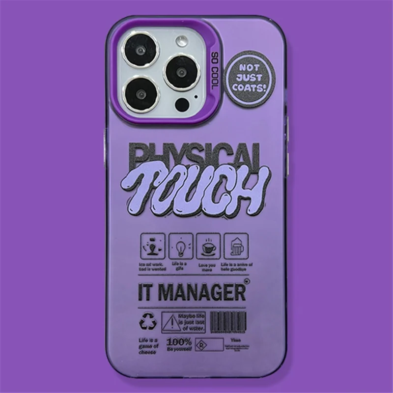 For iPhone 15 Pro Matte Case PC TPU English Tags Printed Phone Back Cover - Purple