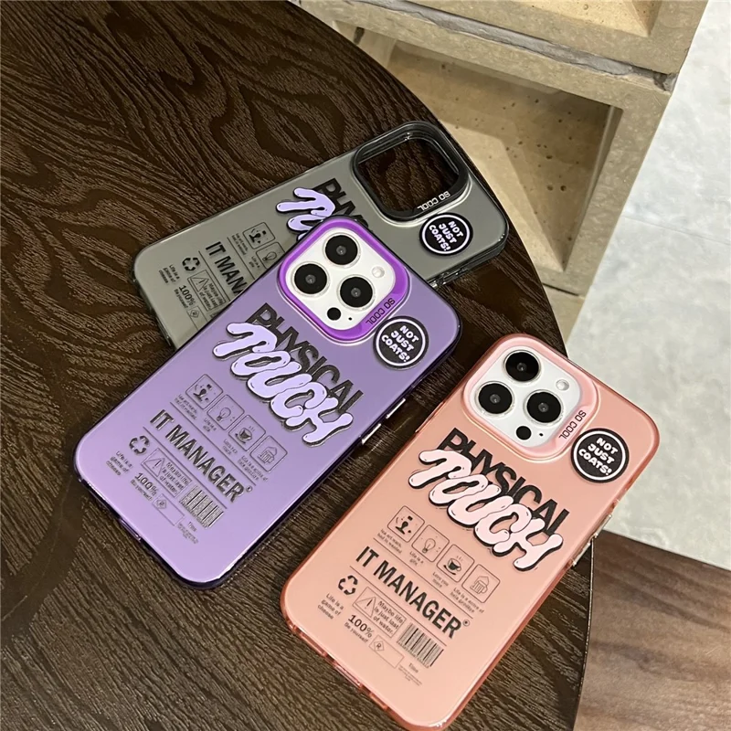 For iPhone 15 Pro Matte Case PC TPU English Tags Printed Phone Back Cover - Purple