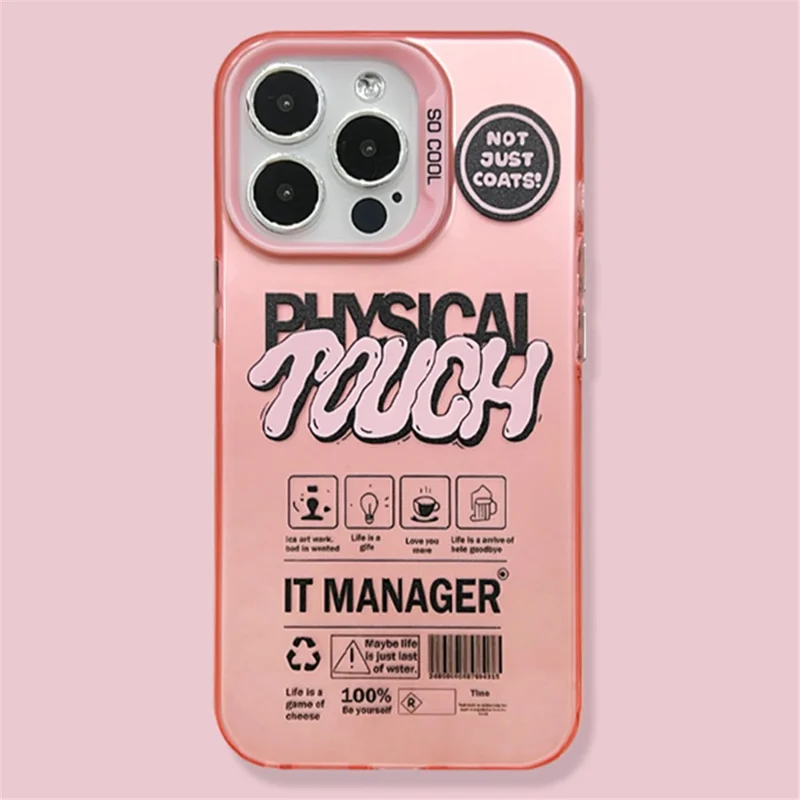 For iPhone 13 Pro Max Matte Case PC TPU English Tags Printed Phone Back Cover - Pink