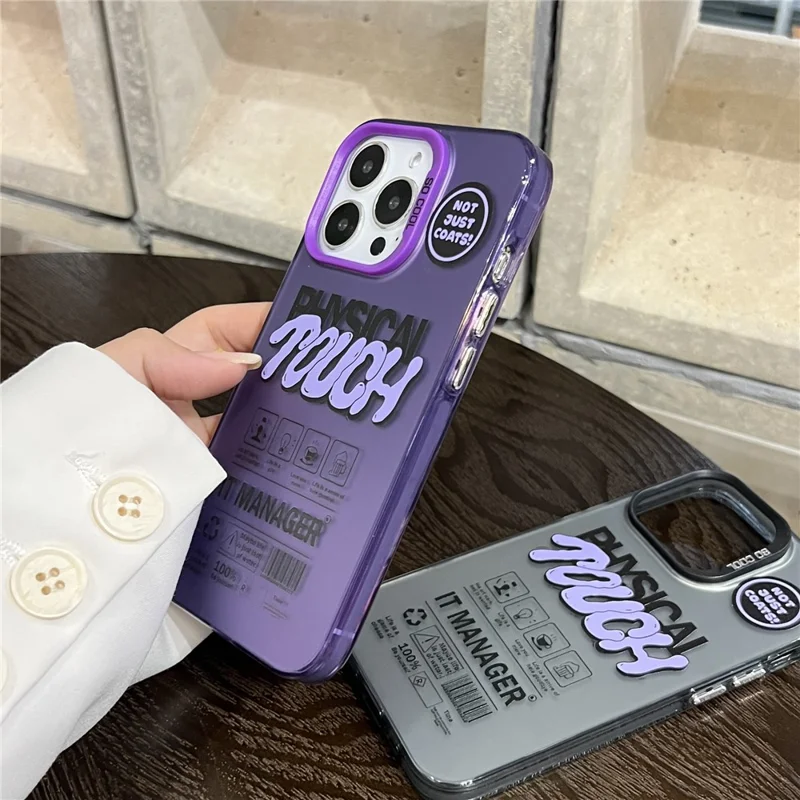 For iPhone 13 Pro Max Matte Case PC TPU English Tags Printed Phone Back Cover - Pink