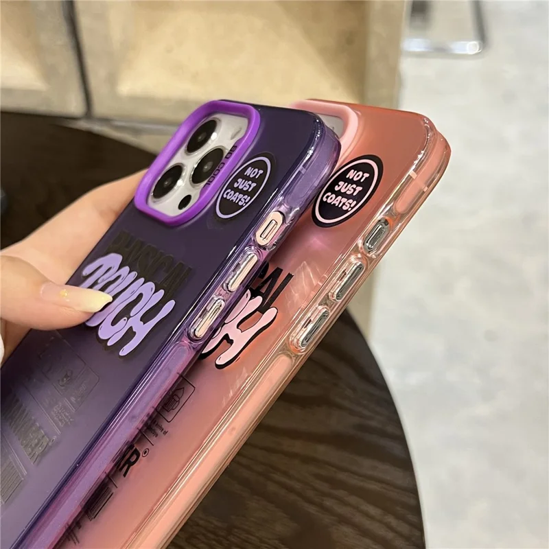 For iPhone 13 Pro Max Matte Case PC TPU English Tags Printed Phone Back Cover - Pink